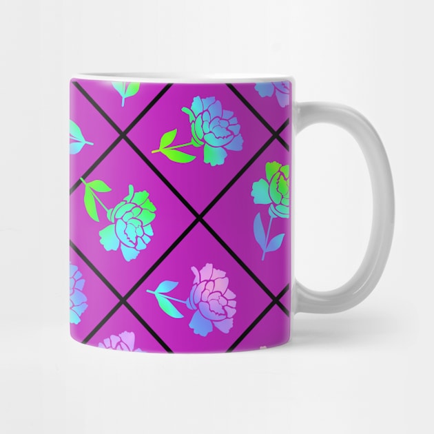 Window Pane Diagonal Floral Black Line on Magenta by ArtticArlo